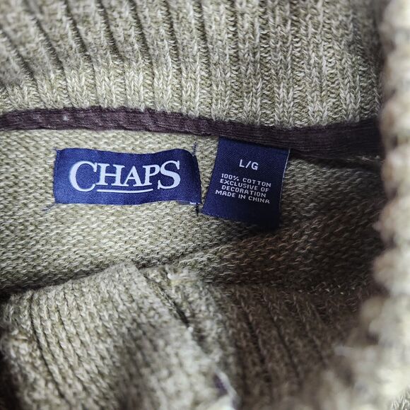 Chaps Henley Sweater Men's Large Long Sleeve Green Ribbed Hem Elbow Patch - Picture 3 of 7